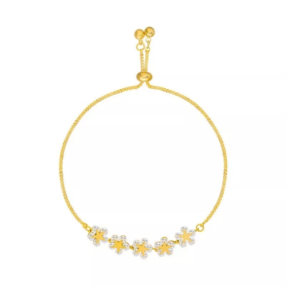 Gold Plated Rhinestone Flower Adjustable Bracelet - Picture 2 of 4